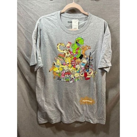 Nickelodeon Shirt Adult Large Grey Graphic Logo Short‎ Sleeve Pullover Tee Mens - Picture 1 of 9